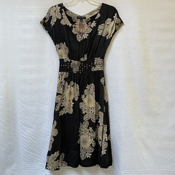 Banana Republic Dresses & Skirts - Banana Republic Silk Dress  Womens 6 Black Beige Floral Wedding Romantic Whimsy